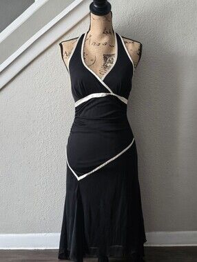 Vintage Ruby Rox Black White Halter Midi Dress Small Y2K Fairy Grunge